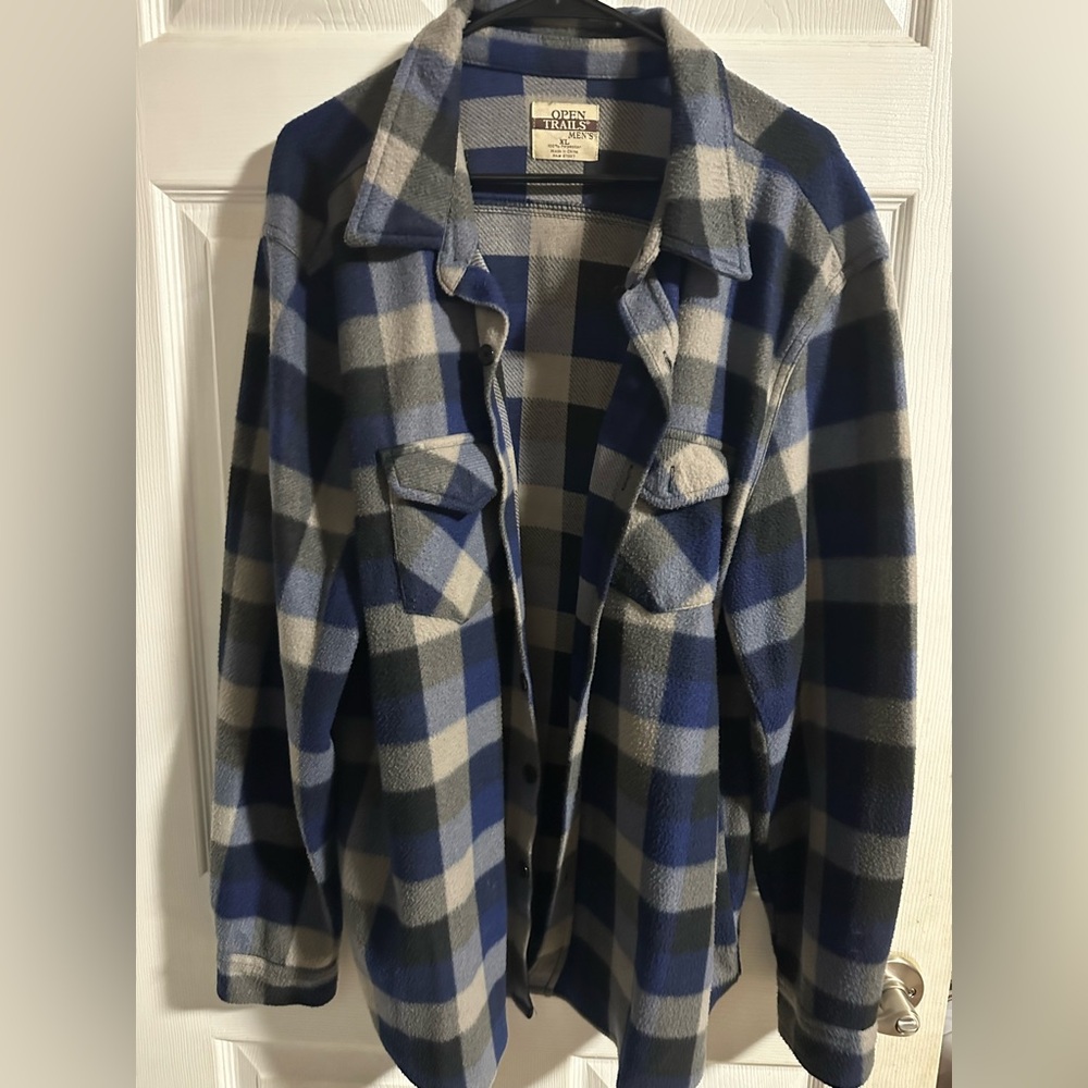 Blue and Gray Plaid Flannel Shirt